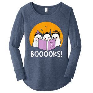 Funny Halloween Booooks! Cute Ghost Reading Library Books Women's Perfect Tri Tunic Long Sleeve Shirt