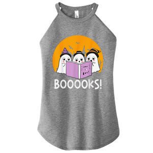 Funny Halloween Booooks! Cute Ghost Reading Library Books Women's Perfect Tri Rocker Tank