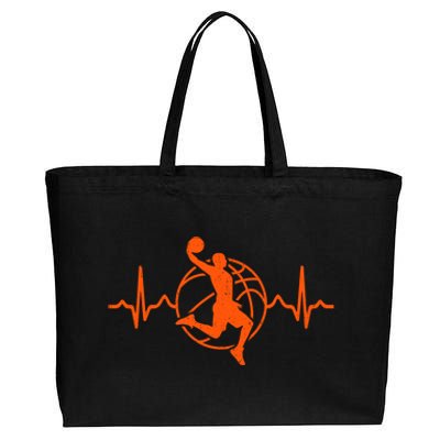 Funny Heartbeat Basketball Retro Dad Mom Son Great Gift Cotton Canvas Jumbo Tote