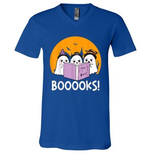 Funny Halloween Booooks! Cute Ghost Reading Library Books Gift V-Neck T-Shirt