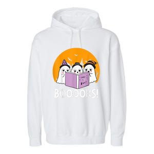 Funny Halloween Booooks! Cute Ghost Reading Library Books Gift Garment-Dyed Fleece Hoodie