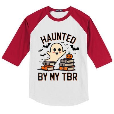 Funny Haunted By My Tbr Boo Halloween Book Kids Colorblock Raglan Jersey