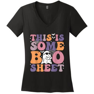Funny Halloween Boo Ghost Costume This Is Some Boo Sheet Women's V-Neck T-Shirt