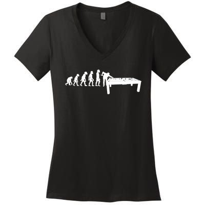 Funny Human Billiards Evolution 8 Ball Pool Cue Stick Player Meaningful Gift Women's V-Neck T-Shirt