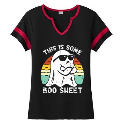 Funny Halloween Boo Ghost Costume This Is Some Boo Sheet Ladies Halftime Notch Neck Tee