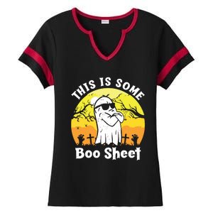 Funny Halloween Boo Ghost Costume This Is Some Boo Sheet Ladies Halftime Notch Neck Tee