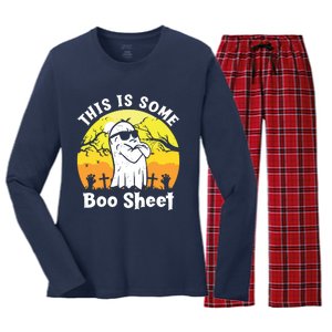 Funny Halloween Boo Ghost Costume This Is Some Boo Sheet Women's Long Sleeve Flannel Pajama Set 