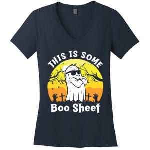 Funny Halloween Boo Ghost Costume This Is Some Boo Sheet Women's V-Neck T-Shirt