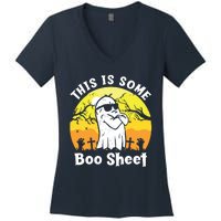 Funny Halloween Boo Ghost Costume This Is Some Boo Sheet Women's V-Neck T-Shirt