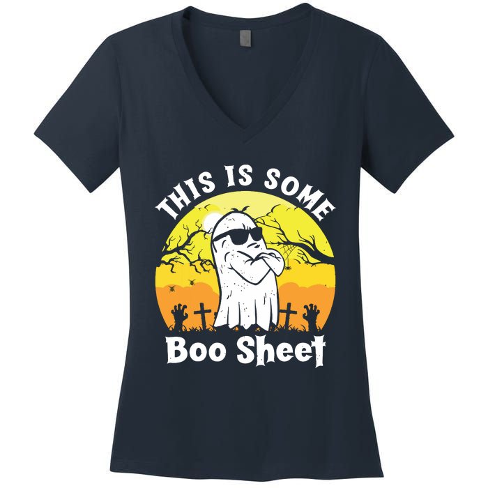 Funny Halloween Boo Ghost Costume This Is Some Boo Sheet Women's V-Neck T-Shirt