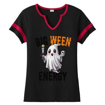 Funny Halloween Big Ween Energy Scary Ghost Ladies Halftime Notch Neck Tee