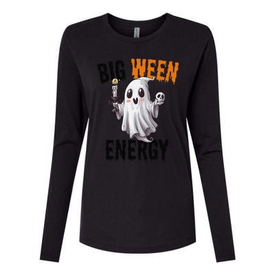 Funny Halloween Big Ween Energy Scary Ghost Womens Cotton Relaxed Long Sleeve T-Shirt