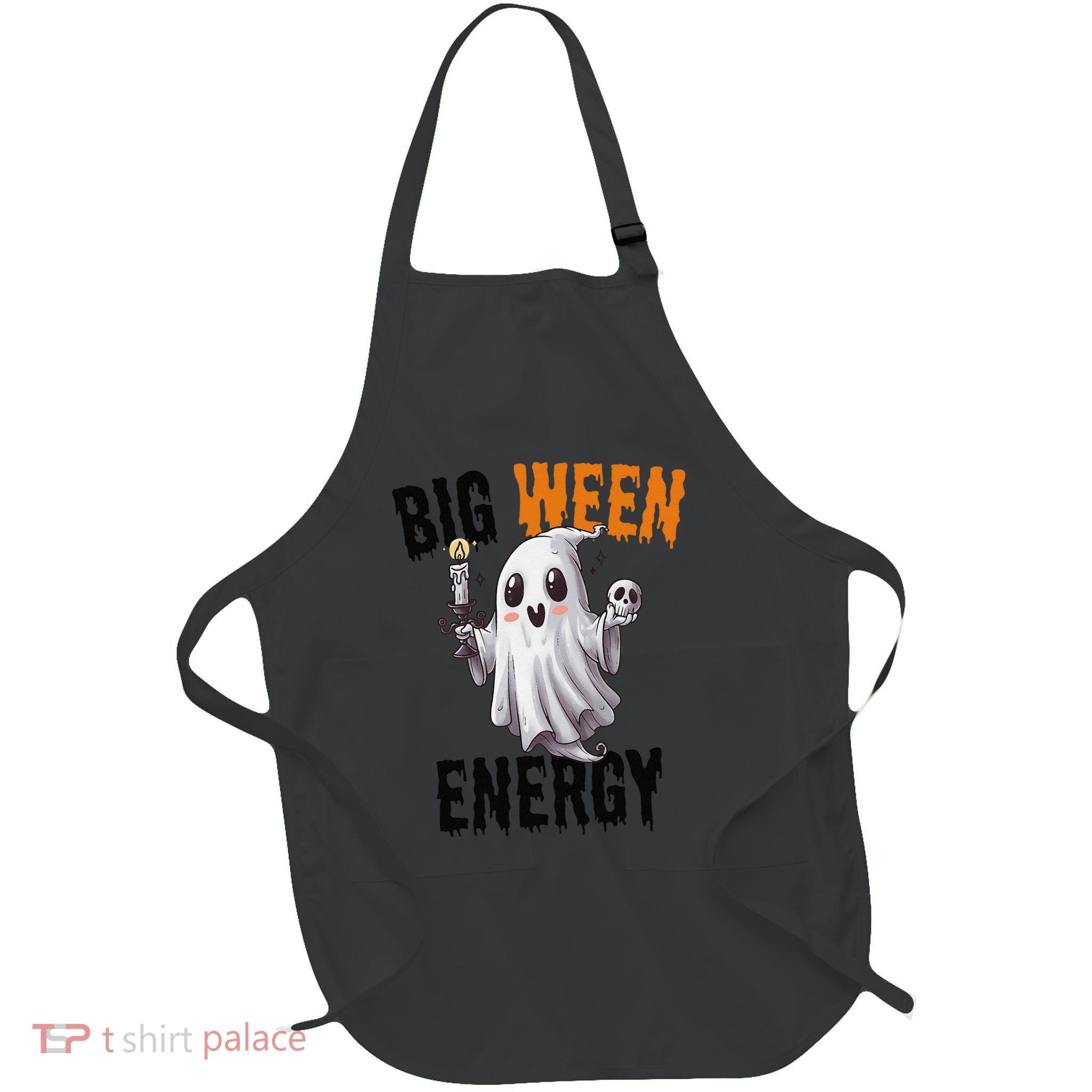 Funny Halloween Big Ween Energy Scary Ghost Full-Length Apron With Pockets