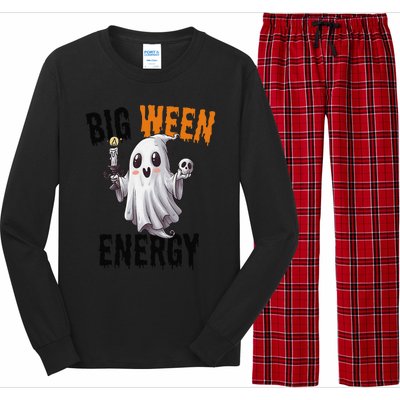 Funny Halloween Big Ween Energy Scary Ghost Long Sleeve Pajama Set