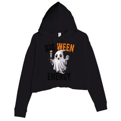 Funny Halloween Big Ween Energy Scary Ghost Crop Fleece Hoodie