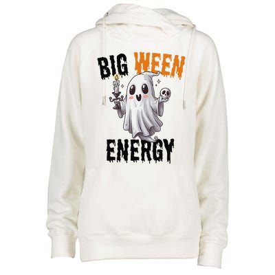 Funny Halloween Big Ween Energy Scary Ghost Womens Funnel Neck Pullover Hood