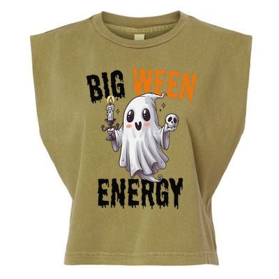 Funny Halloween Big Ween Energy Scary Ghost Garment-Dyed Women's Muscle Tee