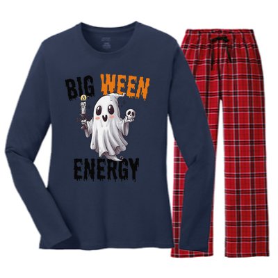 Funny Halloween Big Ween Energy Scary Ghost Women's Long Sleeve Flannel Pajama Set 