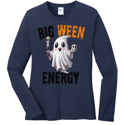 Funny Halloween Big Ween Energy Scary Ghost Ladies Long Sleeve Shirt