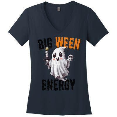 Funny Halloween Big Ween Energy Scary Ghost Women's V-Neck T-Shirt