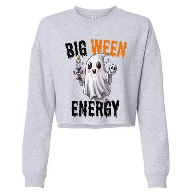 Funny Halloween Big Ween Energy Scary Ghost Cropped Pullover Crew