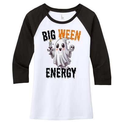 Funny Halloween Big Ween Energy Scary Ghost Women's Tri-Blend 3/4-Sleeve Raglan Shirt