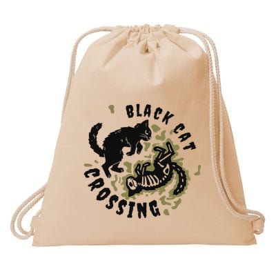 Funny Halloween Black Cat Crossing Gift Drawstring Bag