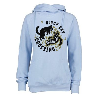 Funny Halloween Black Cat Crossing Gift Womens Funnel Neck Pullover Hood