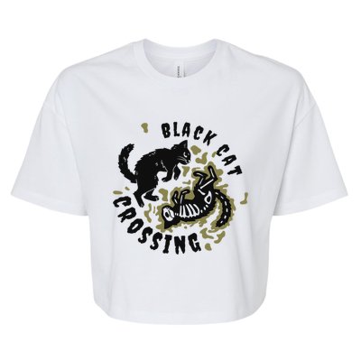 Funny Halloween Black Cat Crossing Gift Bella+Canvas Jersey Crop Tee