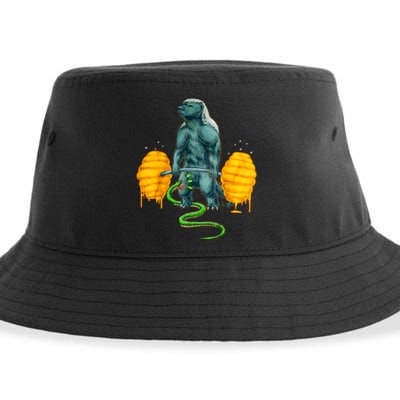 Funny Honey Badger Deadlifting Weightlifting Bodybuilding Sustainable Bucket Hat