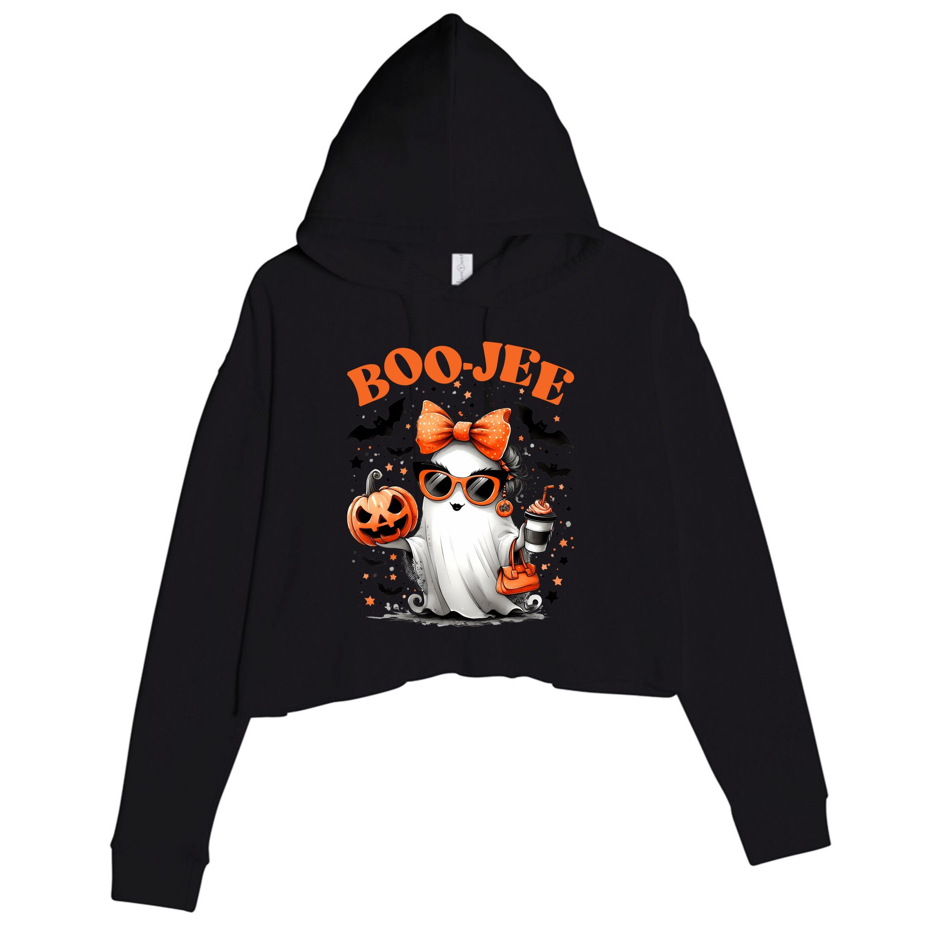 Funny Halloween Boojee Cute Ghost Crop Fleece Hoodie