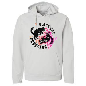 Funny Halloween Black Cat Crossing Gift Performance Fleece Hoodie