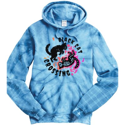 Funny Halloween Black Cat Crossing Gift Tie Dye Hoodie