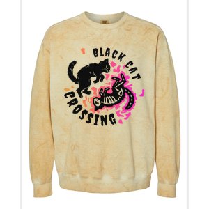 Funny Halloween Black Cat Crossing Gift Colorblast Crewneck Sweatshirt