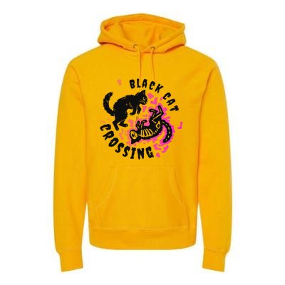 Funny Halloween Black Cat Crossing Gift Premium Hoodie