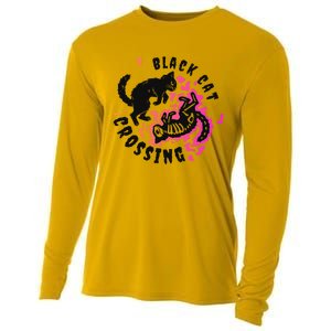 Funny Halloween Black Cat Crossing Gift Cooling Performance Long Sleeve Crew