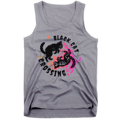 Funny Halloween Black Cat Crossing Gift Tank Top