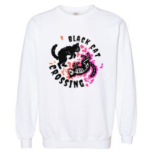 Funny Halloween Black Cat Crossing Gift Garment-Dyed Sweatshirt