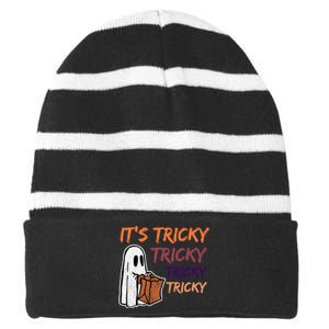 Funny Halloween Boo Its Tricky Tricky Tricky Striped Beanie with Solid Band