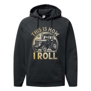 Funny Hay Bale How I Roll Gift Cool Farmer Tractor Driver Performance Fleece Hoodie