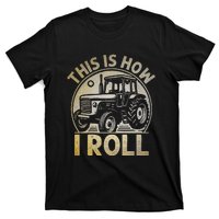 Funny Hay Bale How I Roll Gift Cool Farmer Tractor Driver T-Shirt