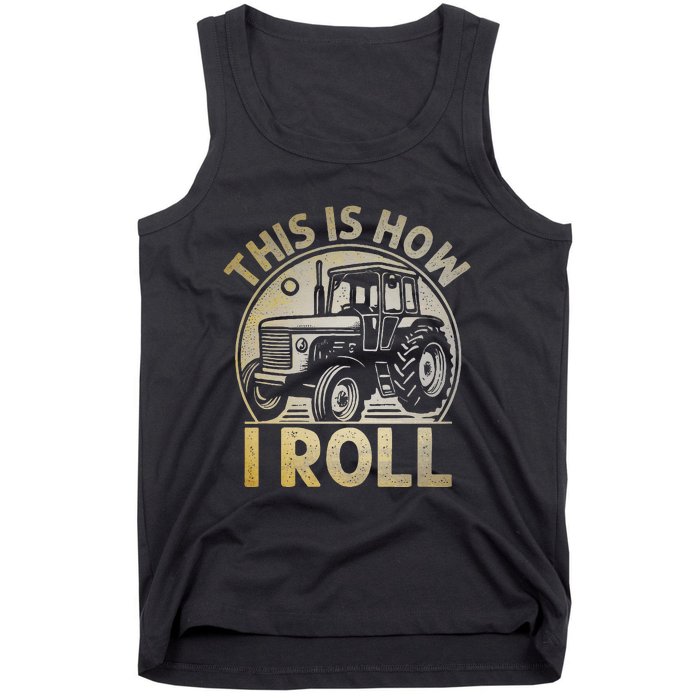 Funny Hay Bale How I Roll Gift Cool Farmer Tractor Driver Tank Top