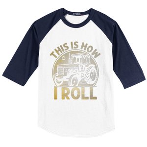 Funny Hay Bale How I Roll Gift Cool Farmer Tractor Driver Baseball Sleeve Shirt