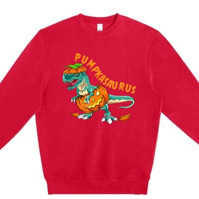 Funny Halloween Boy Pumpkasaurus T Rex Dinosaur Pumpkin Premium Crewneck Sweatshirt