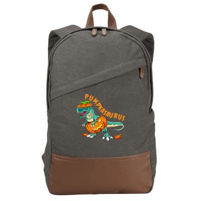 Funny Halloween Boy Pumpkasaurus T Rex Dinosaur Pumpkin Cotton Canvas Backpack