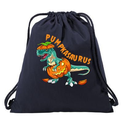 Funny Halloween Boy Pumpkasaurus T Rex Dinosaur Pumpkin Drawstring Bag