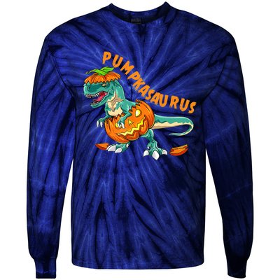 Funny Halloween Boy Pumpkasaurus T Rex Dinosaur Pumpkin Tie-Dye Long Sleeve Shirt