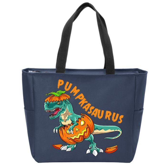 Funny Halloween Boy Pumpkasaurus T Rex Dinosaur Pumpkin Zip Tote Bag