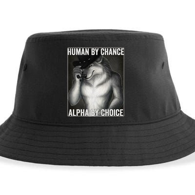 Funny Human By Chance Alpha By Choice Cool Alpha Wolf Meme Sustainable Bucket Hat