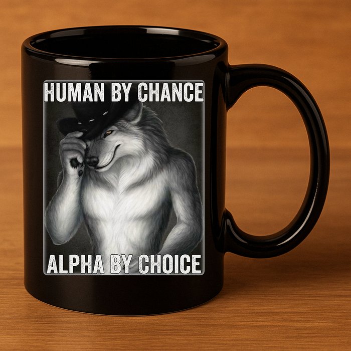 Funny Human By Chance Alpha By Choice Cool Alpha Wolf Meme 11oz C Handle Ceramic Mug